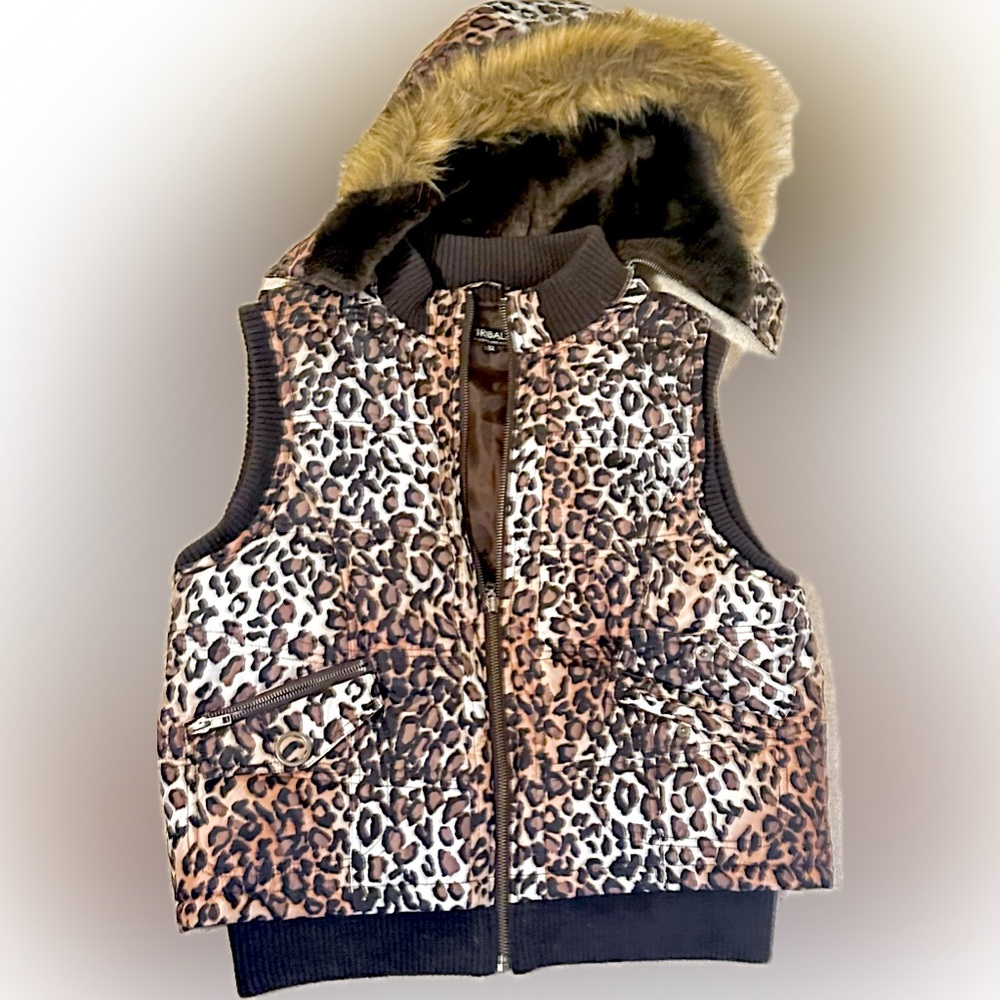 Leopard print vest hoodie zip up